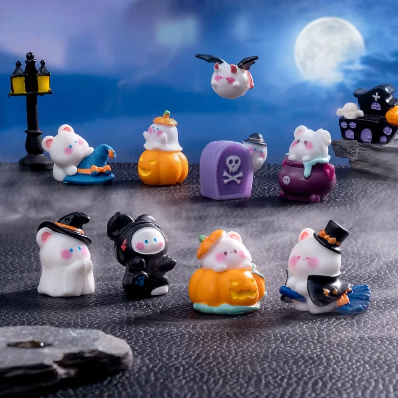 Creative Resin Miniatures ตุ๊กตาฮาโลวีนผีฟักทองหมี DIY การ์ตูนอุปกรณ์ตกแต่งของขวัญที่ไม่ซ้ํากันสําหรับเพื่อน
