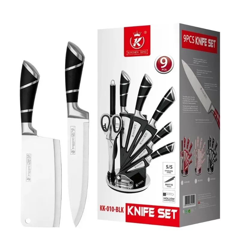 Kitchen Knife Set 9pcs Stainless Steel Sharp Non-Stick Coated Chef Knives with Sharpener for Cutting Slicing Dicing Chopping