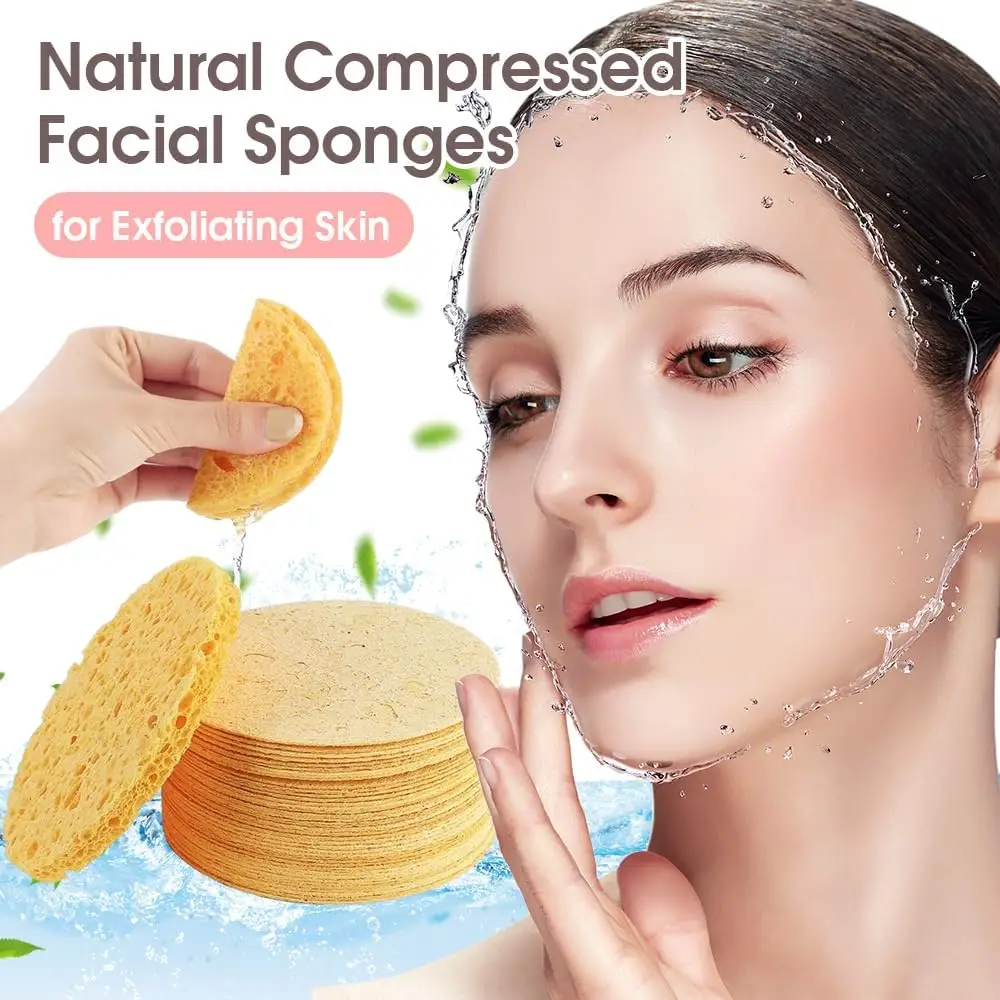 1pcs Wood Pulp Powder Puff Yellow Dry And Wet Sponge Puff Soft Wood Pulp Compressed Facial Wash For Makeup Removal Skin Tool