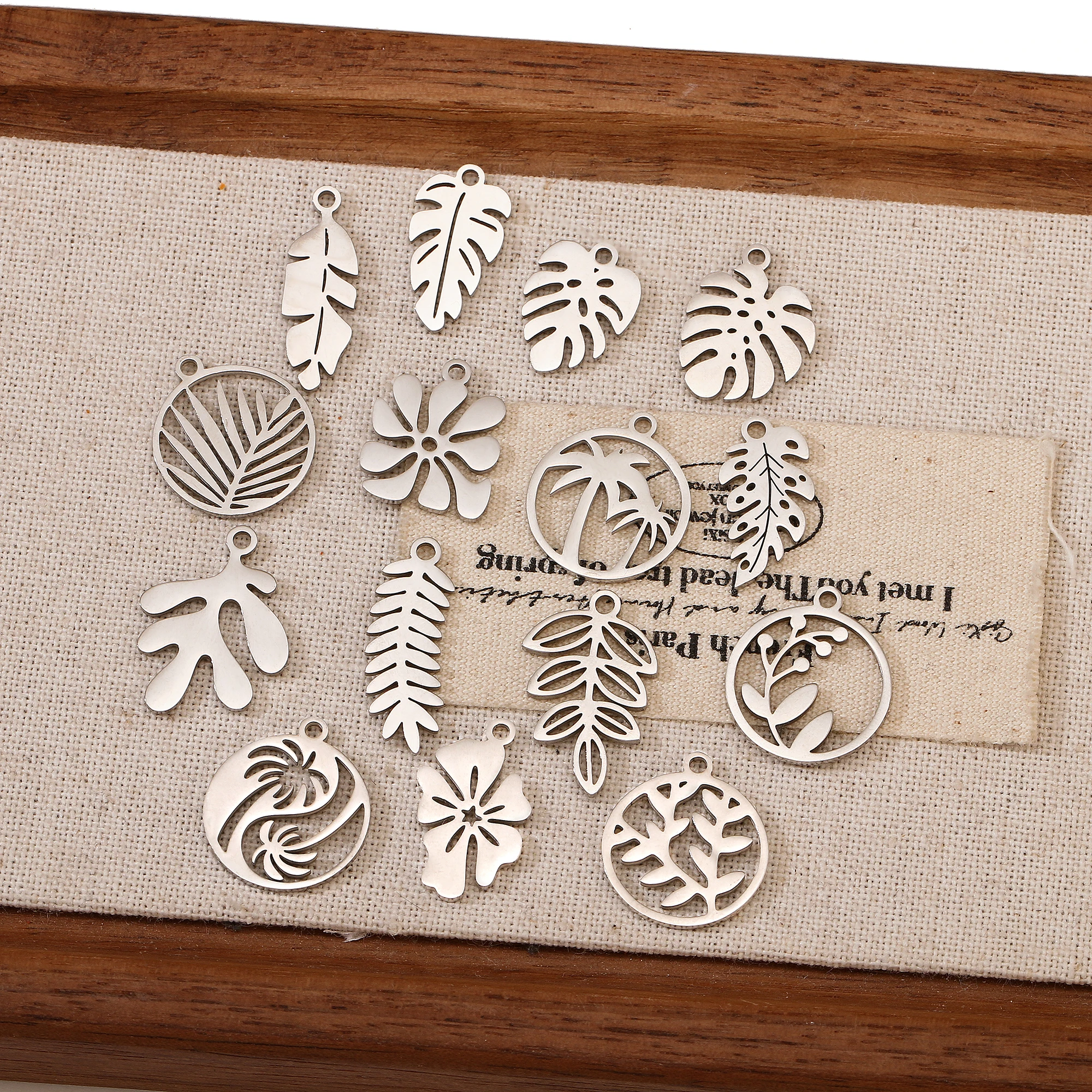 5Pcs Plant Tropical Leaf/Coconut/Palm Tree Charms Stainless Steel Flower Tree Leaf Pendants DIY Bracelet Necklace Jewelry Making