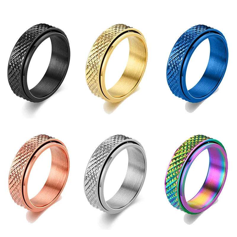 BAECYT 6mm Anti Stress Anxiety Fidget Spinner Couple Rings For Lovers Rotating Stainless Steel Wedding Band Knuckle Ring Jewelry