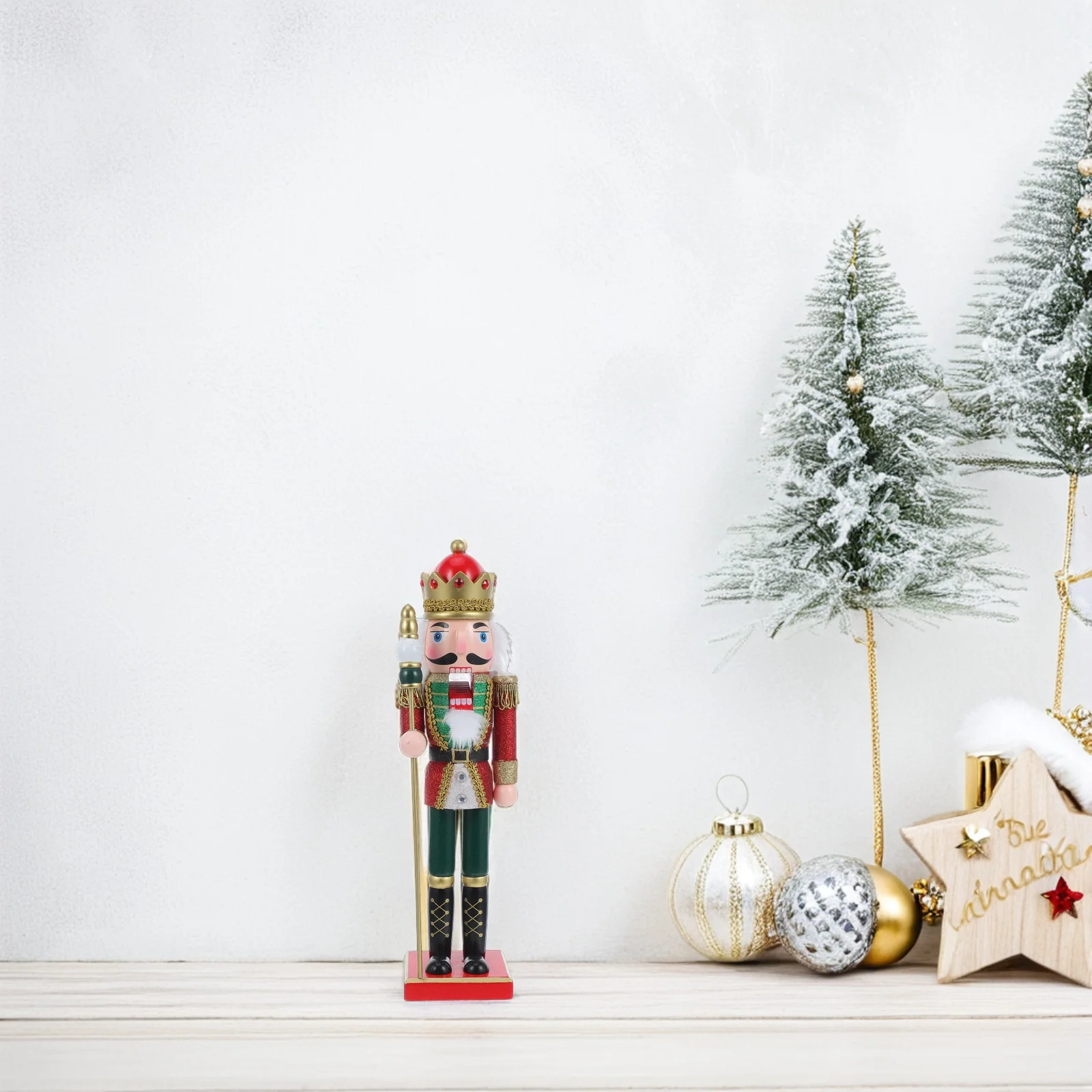 

Handcarved Wooden Nutcracker Soldier with Scepter Traditional Christmas Decoration Symbolic Fairy Tale Decor