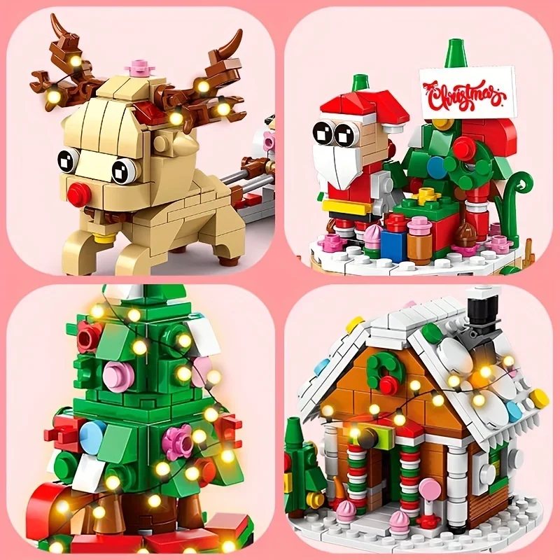 TOYLINX DIY Model Christmas Series Building Blocks Toys Set with Light Creative Winter Village House for Kids Xmas Gifts