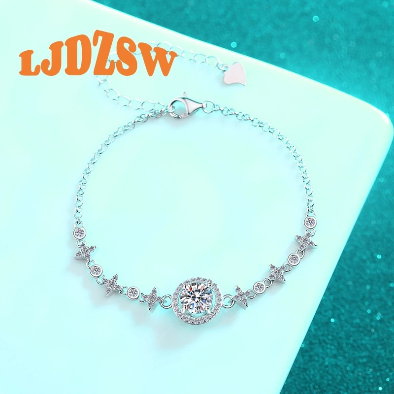 

Classic 1ct Moissanite Bracelet for Women S925 Sterling Silver Dazzling Round Star Cut Gemstone Adjustable Chain Perfect Gift