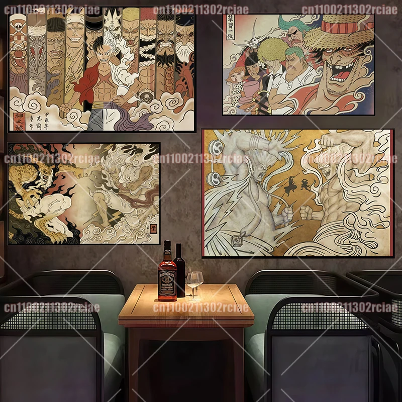 

Anime Retro Poster One Piece Character Zoro Luffy Printed Canvas Painting Suitable for Cafe Home Wall Art Decoration Painting