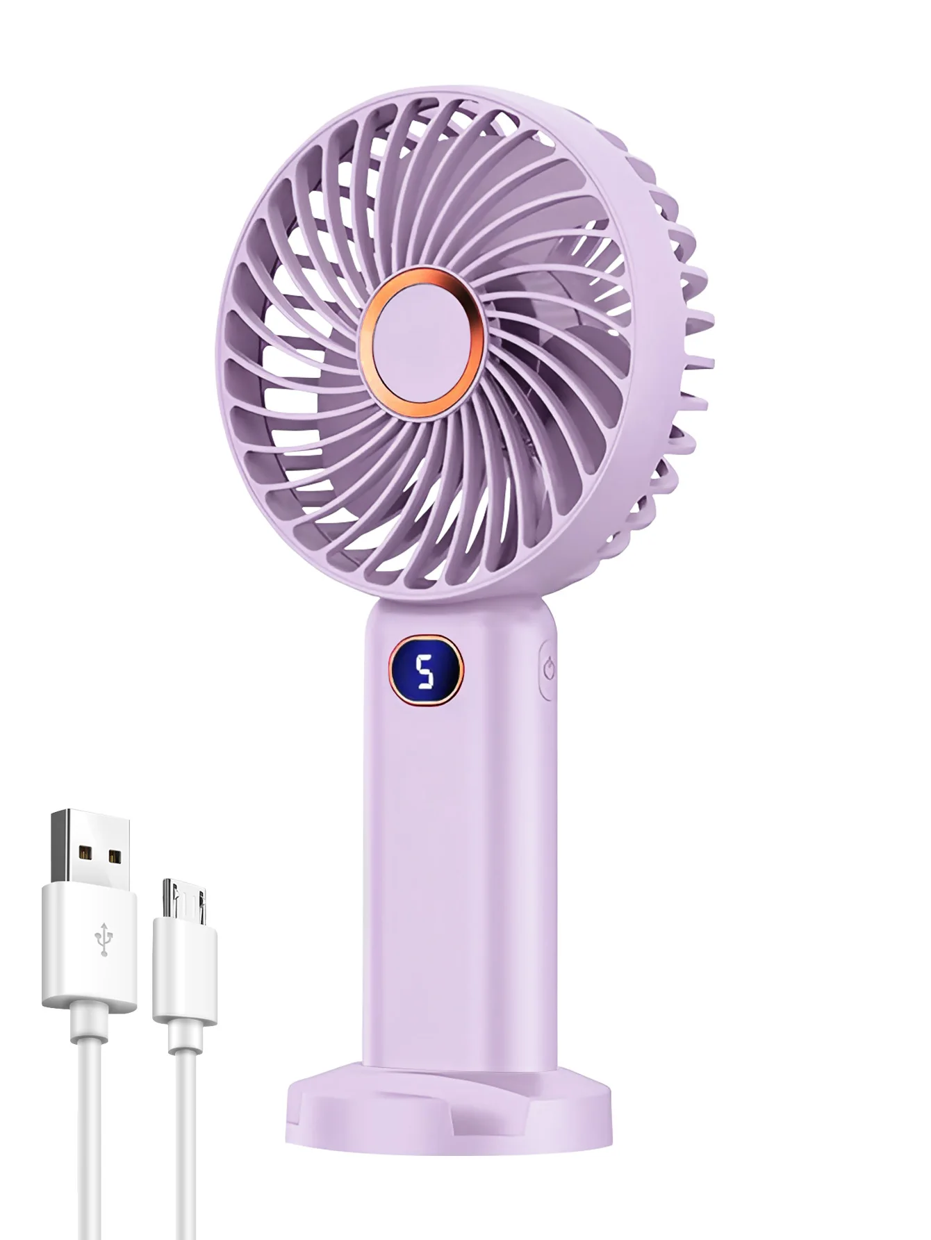 Tragbarer Handventilator, wiederaufladbarer USB-Mini-Ventilator, Digitalanzeige, 5-Gang-Einstellung, geeignet für Reisen, Outdoor, Büro, Zuhause