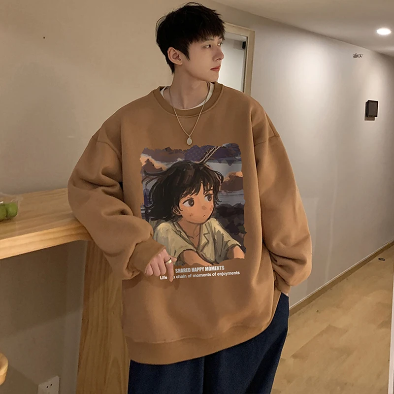 

Winter Men's Pullover Warm Sweatshirt Spring Autumn Long Sleeve Sweat Shirt Vintage Cartoon Graphic for Casual Jogger Clothing