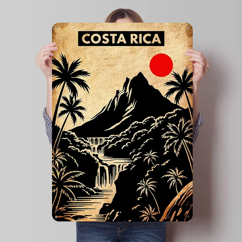 Costa Rica Vintage Reise-Metallposter, individuelle Wandkunst, Retro-Blechschilder für Männerhöhle, Bar-Accessoires, Heimdekoration, Zimmerzeichen