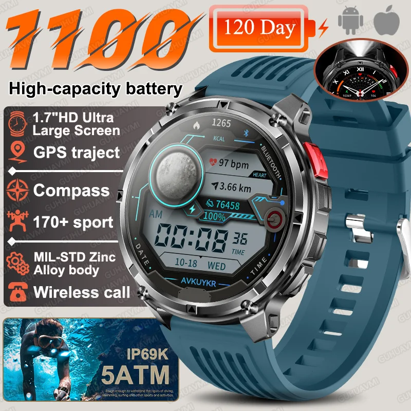 2026 Nieuwe T-Rex3 Ultra 1100 Mah Militaire Smart Horloge Mannen 1.7 "AMOLED GPS Path 5ATM Waterdicht Kompas LED zaklamp Smartwatch iOS