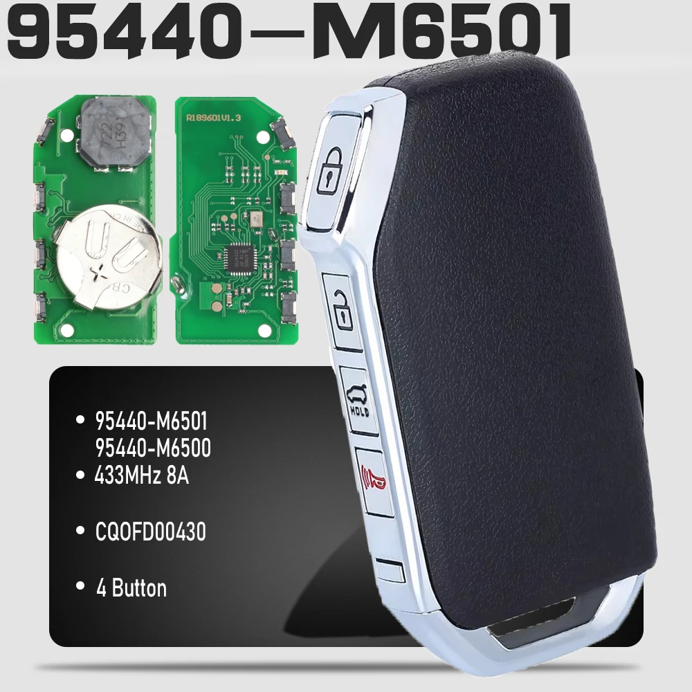 

KEYECU for Kia Cerato 2019 P/N: 95440-M6500, 95440-M6501 , FCC ID: CQOFD00430 Smart Remote Key 4 Buttons 433MHz 8A Fob