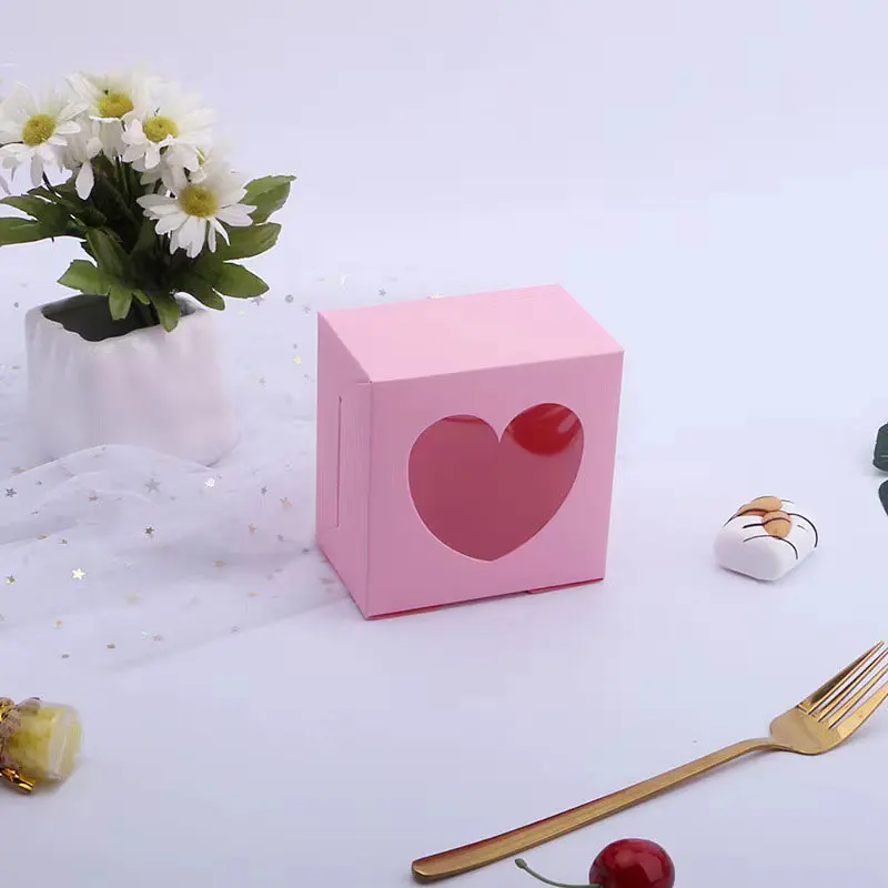 

15/30pcs Heart-Shaped Window Pink/Red Gift Boxes, 3.94*3.94*2.56 Inch Paper Candy & Party Favor Containers