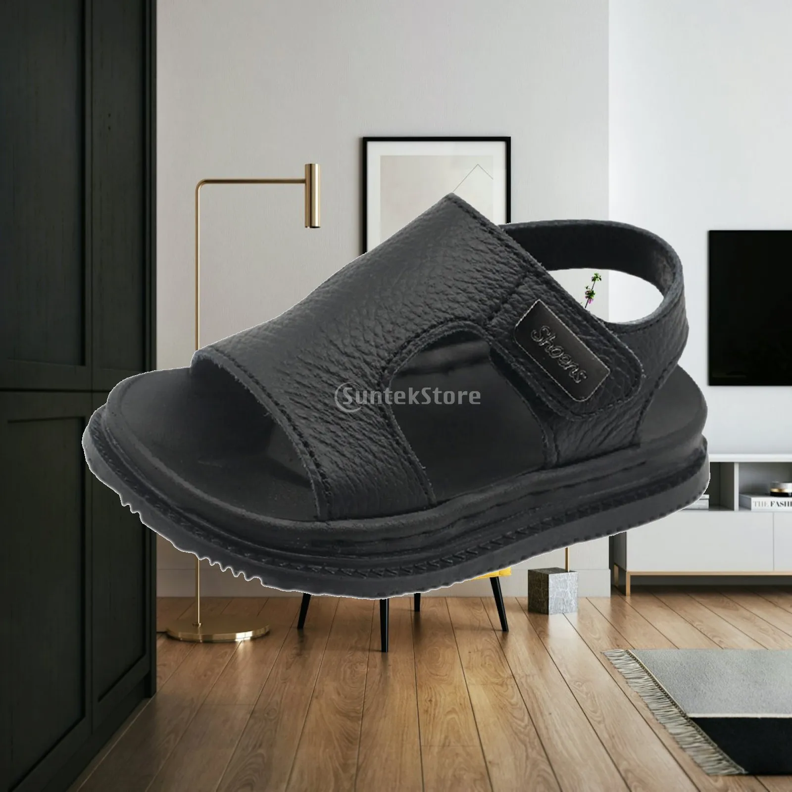 Children Leather Sandals Boys Summer Casual Open Toe Shoes with Rubber Sole Adjustable Strap Comfortable Breathable for Toddler