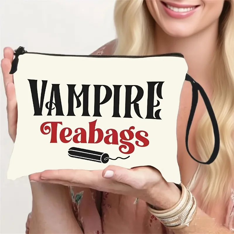 VAMPIRE Teabags Themed Toiletry Bag Menstrual Period Pouch Fashionable Portable Travel Organizer Creative Wristlet Makeup Bags