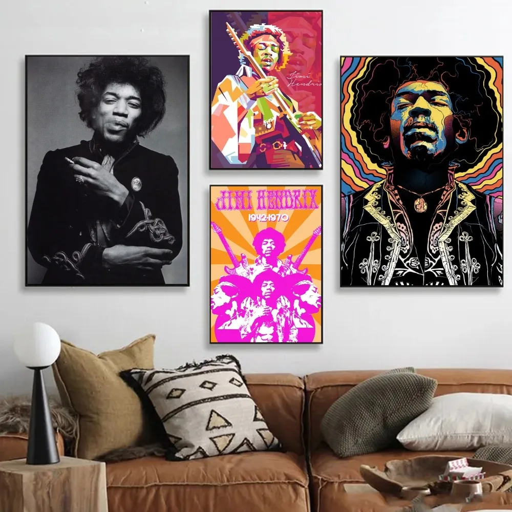 1PC Music Singer Famous Rock Star Jimi Hendrix Creative Poster Paper HD Sticker Bedroom Entrance Home Living Room Bar Wall Decor