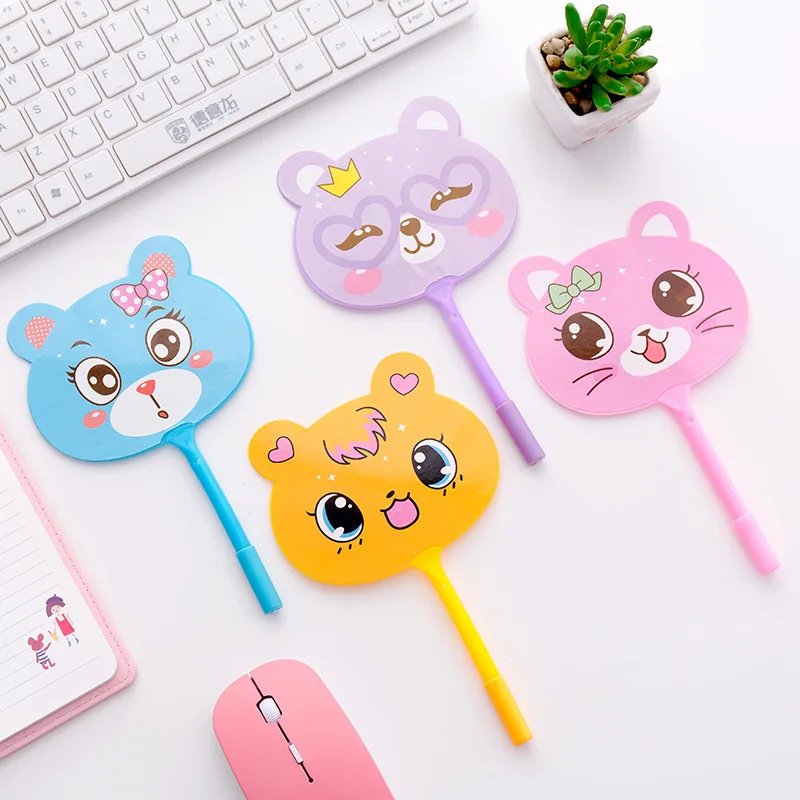 24 Pcs Cartoon Cat Fan Ballpoint Pen Plastic Advertising Pen Creative Creative Kindergarten Children Gifts Start School