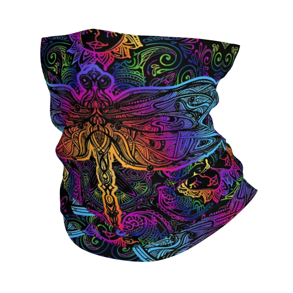 Dragonfly With Mandala Thin Bandana Neck Gaiter Wrap Scarf Headband Neck Cover