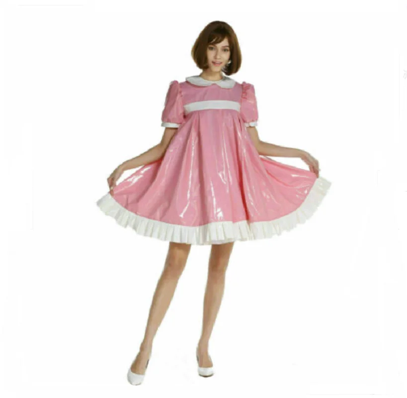 

2024 Hot selling sissy PVC maid pink dress Cosplay dress