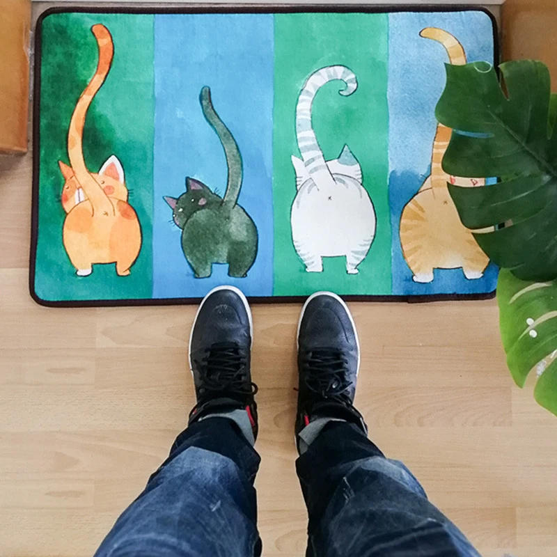 Four Cats Doormat Non-Slip Door Mat Waterproof Rugs Indoor Carpet Universal Welcome Mat Front Door Mud Absorbent for Floor Entra