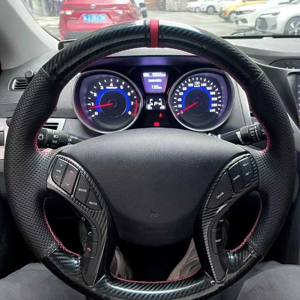Hand Sewing Carbon Fiber Leather 2011-2016 Avante i30 2012-2016 Steering Wheel Cover For Hyundai Elantra Car Accessories