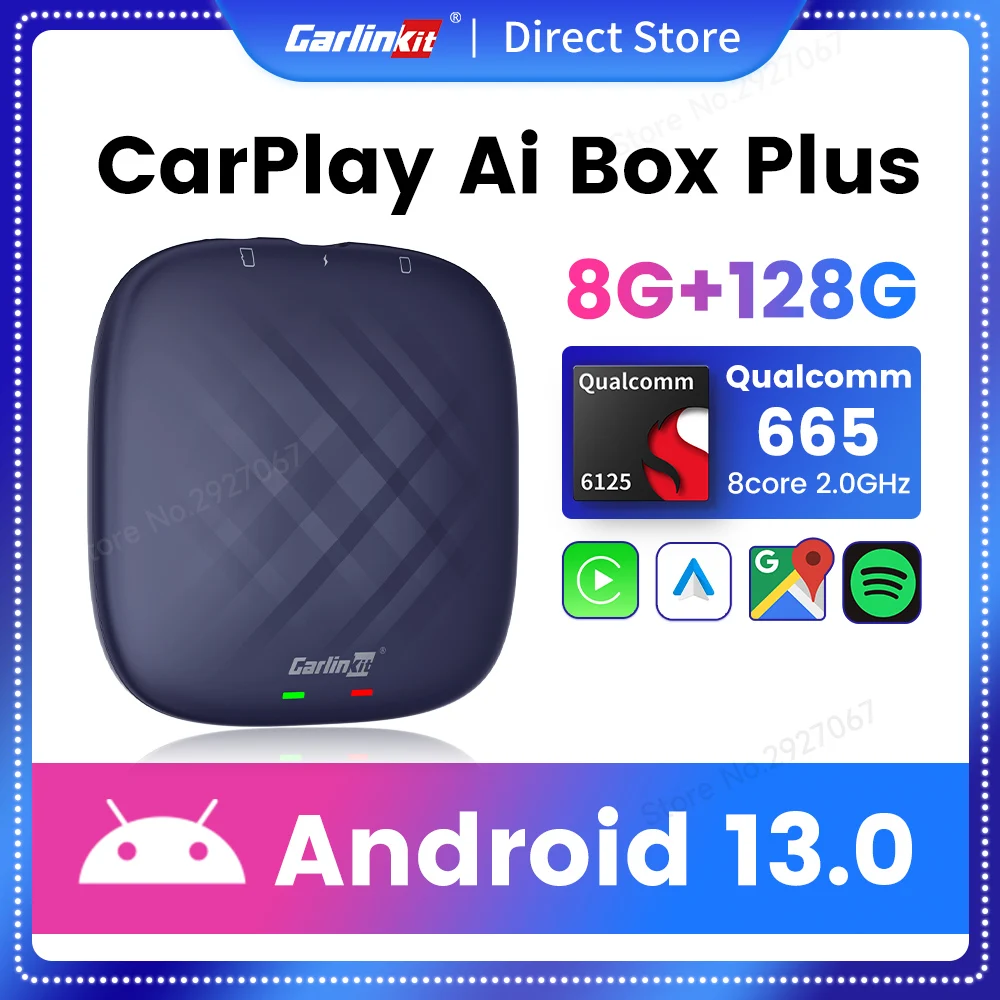 CarlinKit CarPlay Ai Box 6125 Android 13 Streaming TV Box per Video Online Wireless CarPlay Android Auto 4GLTE 5G WiFi 8G + 128G