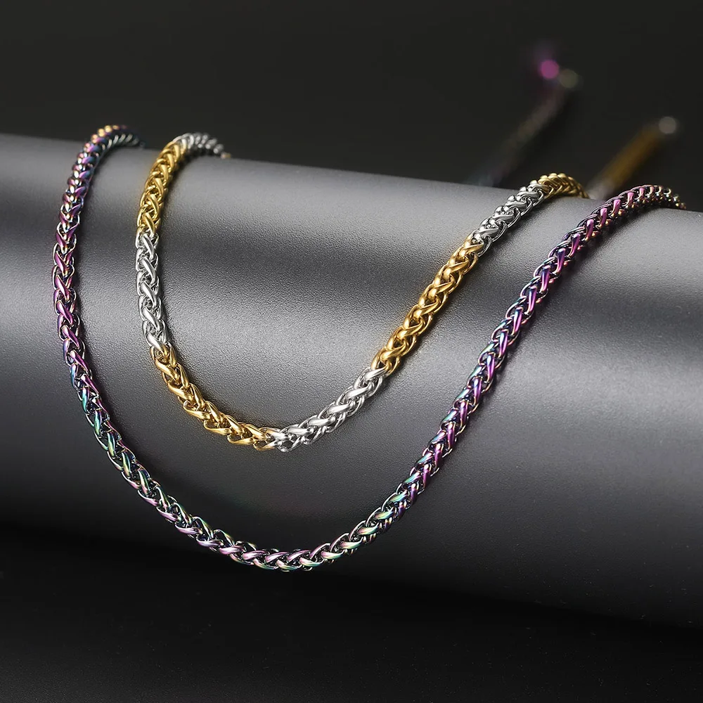 Gold Color Franco Link Chain Necklaces For Men Women Hip Hop Rapper Necklace 3MM Stainless Steel Chains Minimalist Jewelry C024