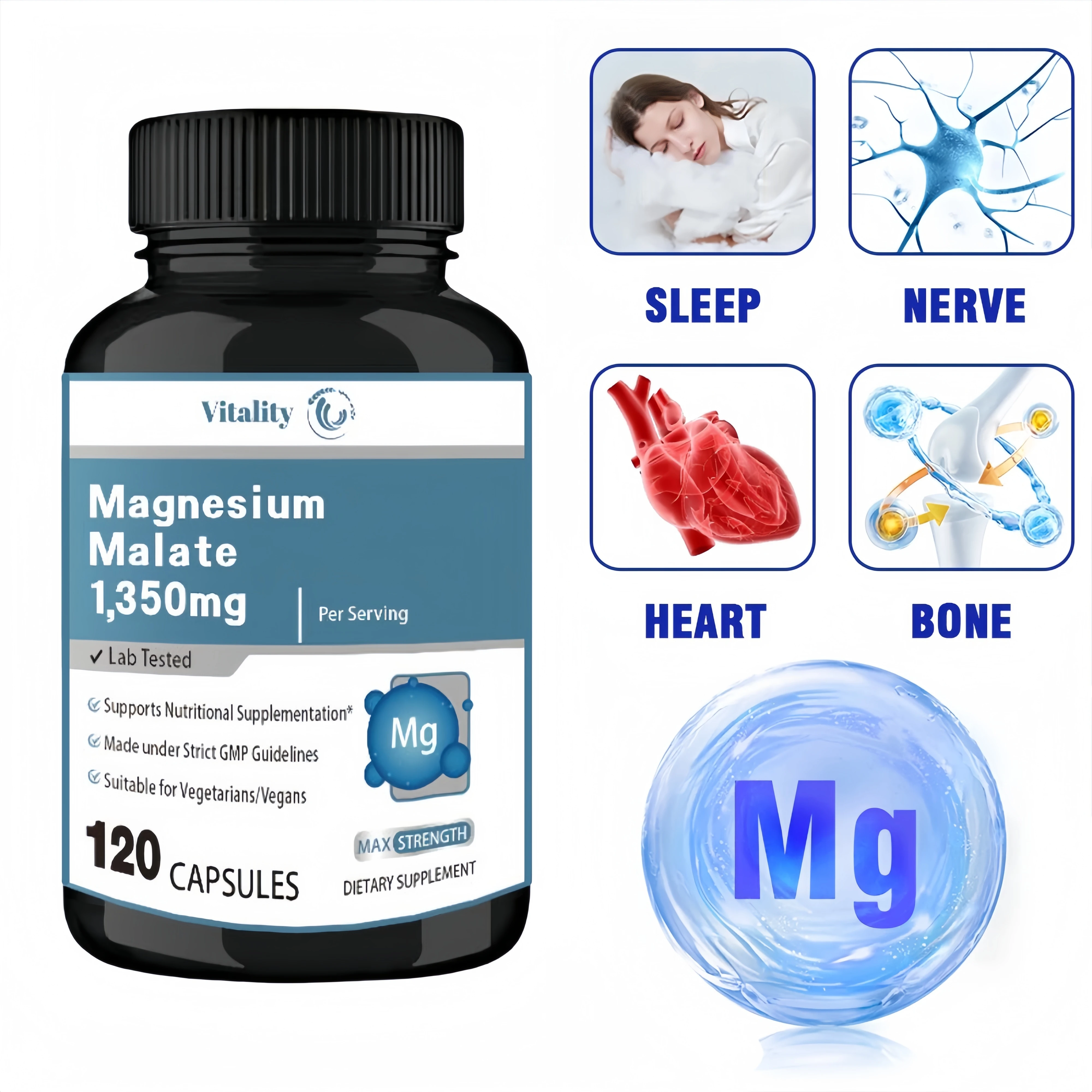 Vitality Complex Magnesium Capsules Dietary Supplement Mineral chelates Myasthenia Neurogenic insomnia