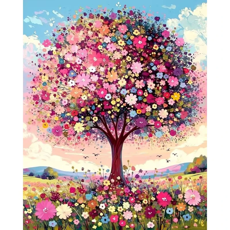 Painting By Number Vibrant Bloom Tree Digital Painting Handmade Adult Beginner Gift Wall Decoration Unique Gift
