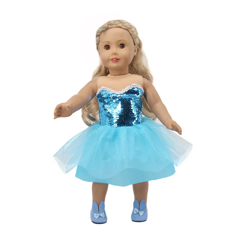 Doll Clothes Blue Series Mermaid Disneey's Princess Dress Fit American 18 Inch Girls 43 Cm New Born Baby Items,Raincoat/Suitcase