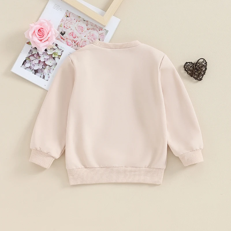 Sweat-shirt à manches longues imprimé cœur Leon pour enfants, haut pull, tenue de printemps pour tout-petits avec lettre tative