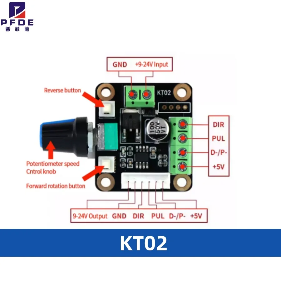 KT02 Stepper Servo Motor Controller, Pulse Generator, Knob Rotation, Stepless Speed