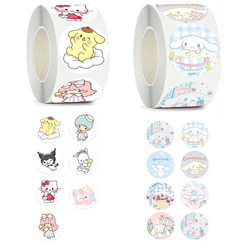 500Pcs/Set Sanrio Mymelody Kuromi Cinnamoroll Stickers Scrapbook Gift Stationery Label Stickers Handmade