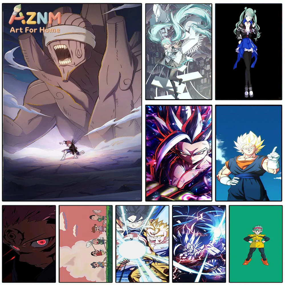 AZNM Dragon Ball Jujutsu Kaisen Anime Canvas Wall Art Print Goku Sukuna Hatsune Miku Poster Unframed Home Decor