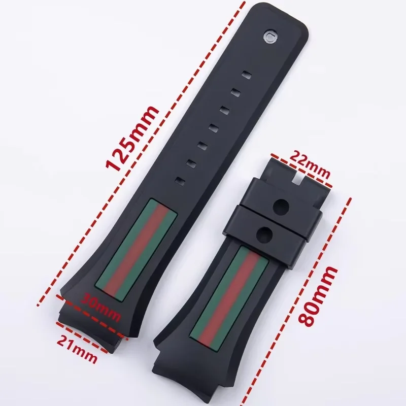 ل غوتشي YA137/YA137107A حزام ساعة مطاطي مخصص منفذ جاحظ مقاوم للماء رجل سوار ساعة سوداء 29-21 مللي متر