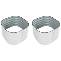 2 Set Wave Design Metal Raised Garden Bed Round White Planter Box Outdoor with Open Base for Vegetables Flowers Herbs Planting