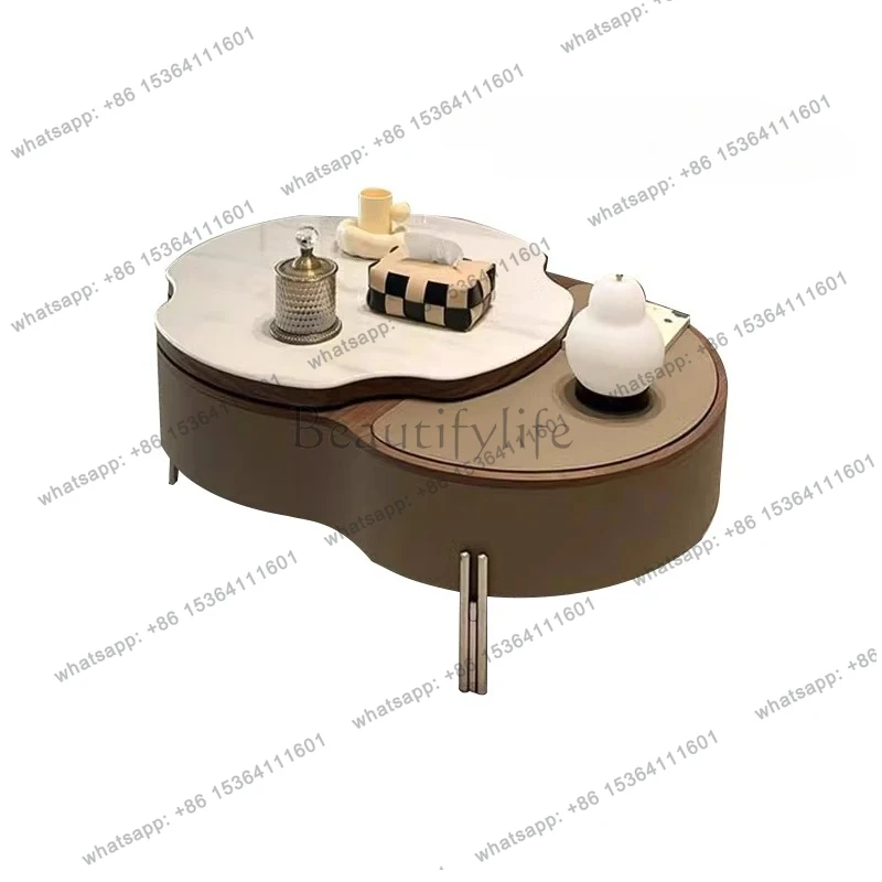 

Lifting rotating coffee table household small apartment living room high-end designer creative saddle leather coffee table