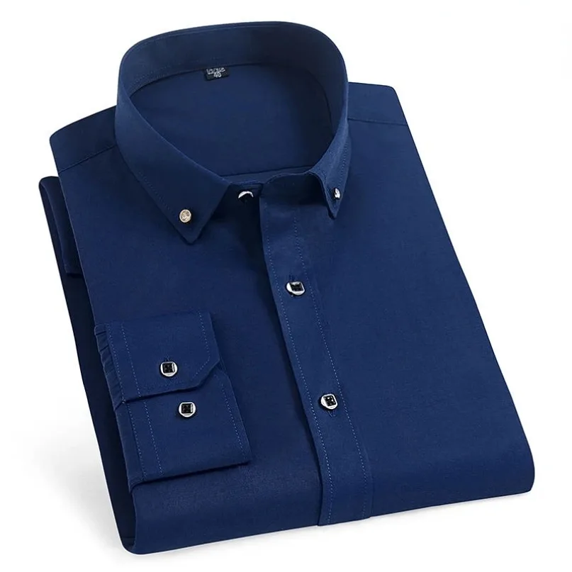 Men\'s Long Sleeve Shirt French Cufflinks Shirt Casual Male Brand Solid Color Navy Slim Fit Cuff Men Button Up Dress Shirts Hot