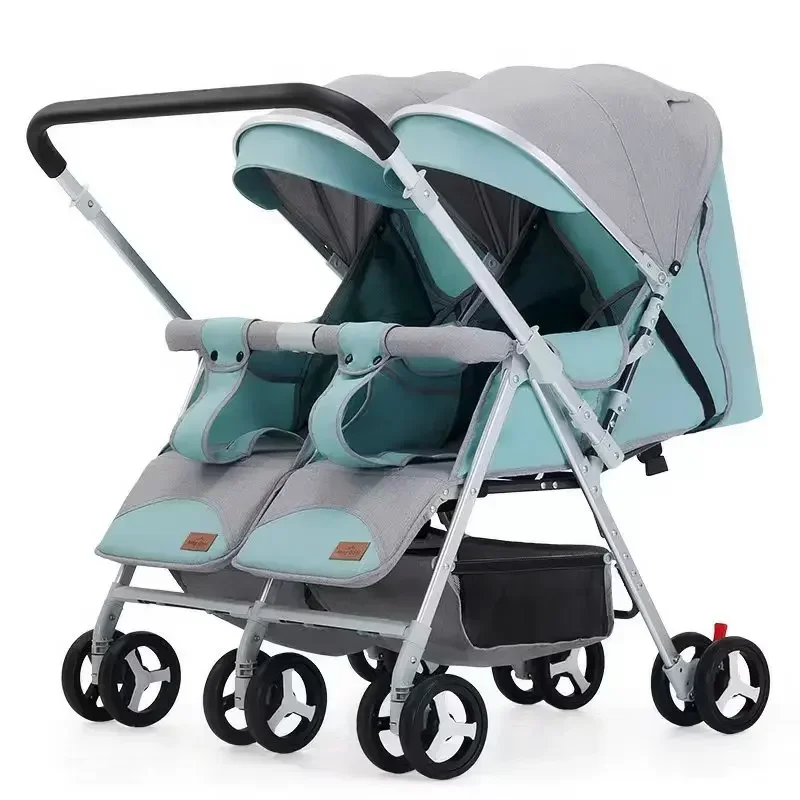 

Twins Stroller High Landscape Lightweight Folding Stroller Newborn Baby Two-way Seat Four-wheeled Shock-absorbing Baby Stroller