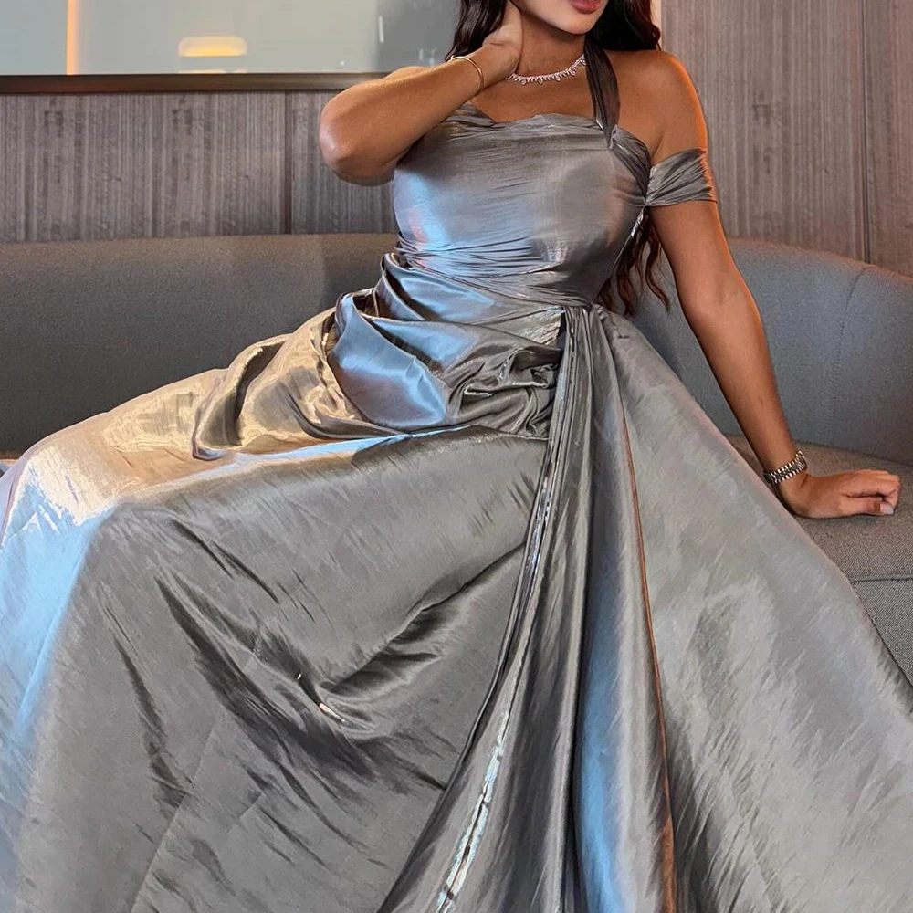 Exquisite Satin A-Line Off the Shoulder Evening Dress Delicate Sleeveless Floor Length платье вечернее Custom Size