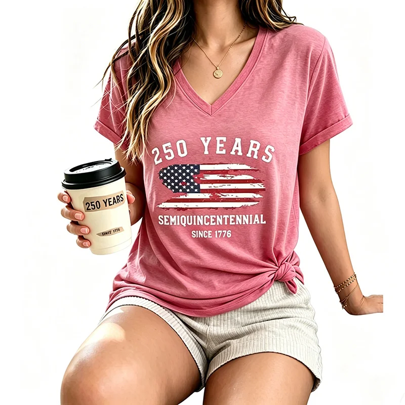 

USA 250th Anniversary Shirt Patriotic Graphic Tee Semiquincentennial Tee Vintage Style 4th of July T-Shirt
