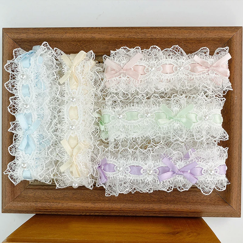 Pearl Bead Bow Ruffled Lace Ribbons