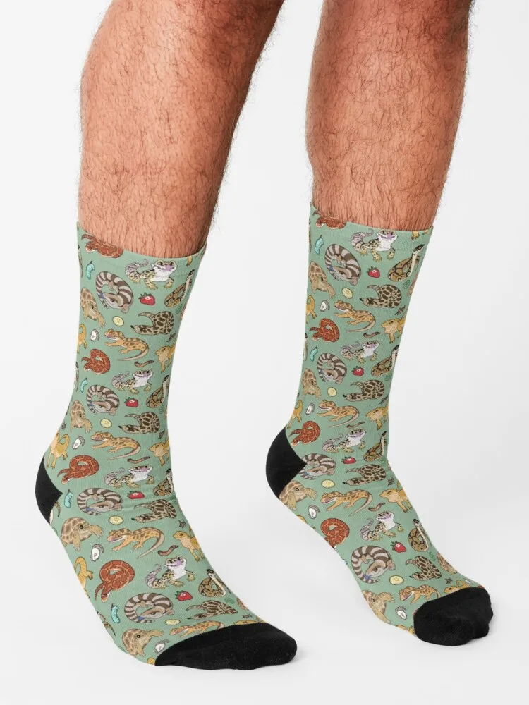 Calcetines antideslizantes para hombre, medias verdes con patrón de reptiles y Mascotas