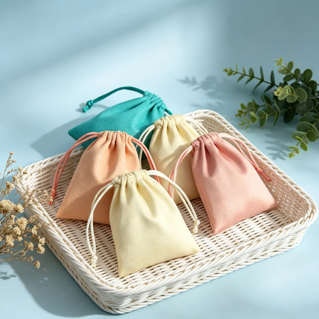 50Pcs Soft Flannel Drawstring Jewelry Pouches Suede Velvet Storage Bags for Rings Earrings Bracelets Keychains & Gift Packaging