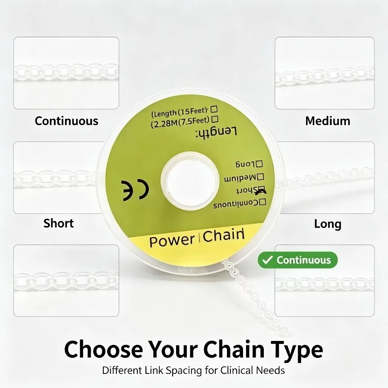 Orthodontic Power Chain Latex Elastic Short Medium Long Spacing 4.57m Roll Teeth Gap Closing Traction Braces Correction Supply
