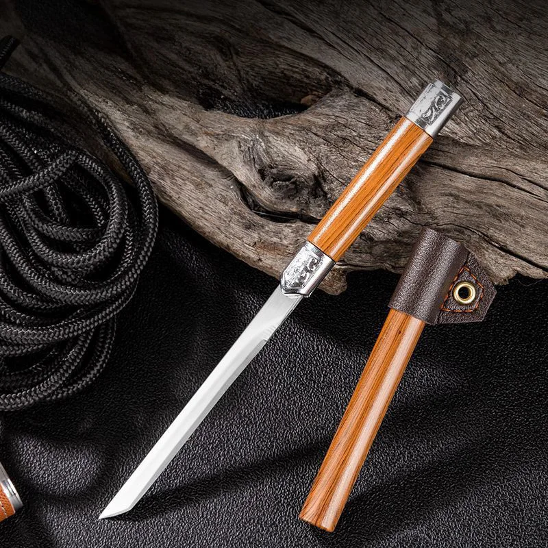 New-style magic pen knife, imitation wood grain straight knife, high hardness sharp fruit knife, portable self-defense straight