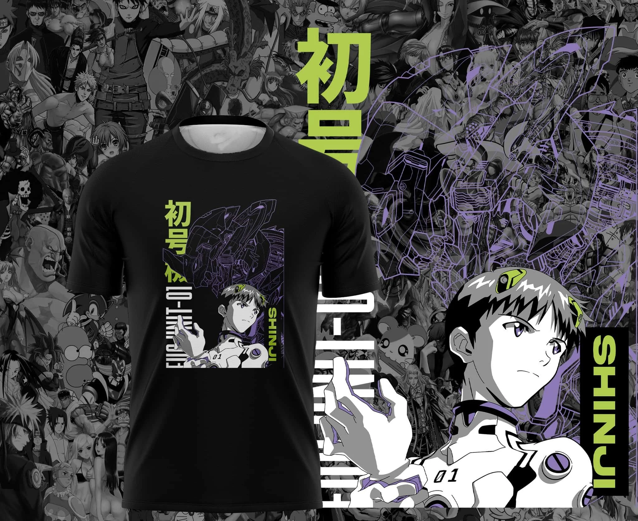 New Century EVANGELION First Machine Mech Printed T-shirt Ikari Shinji Anime Peripheral Loose Men's and Women's Cotton Top