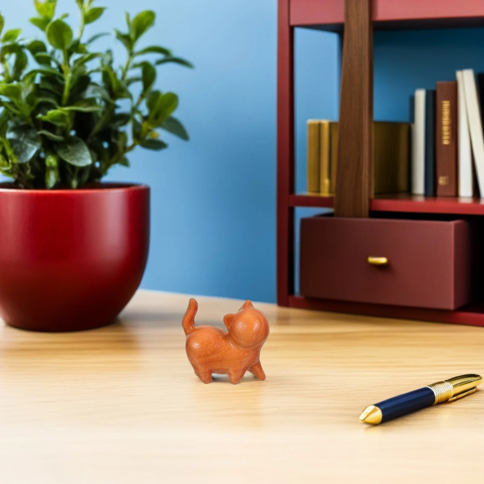 

2Pcs Hand Carved Wood Cat Artisan Crafted Vintage Style Small Kitten Statue for Desk Study Room Decor Gift