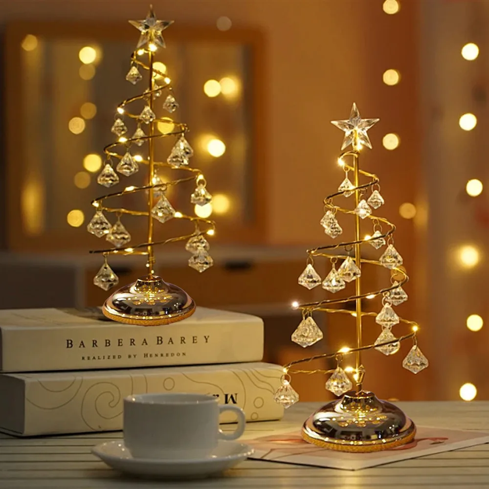 led-クリスマス錬鉄製発光ツリーライトクリスタルルーム装飾ナイトライト寝室お祭り雰囲気装飾ライト