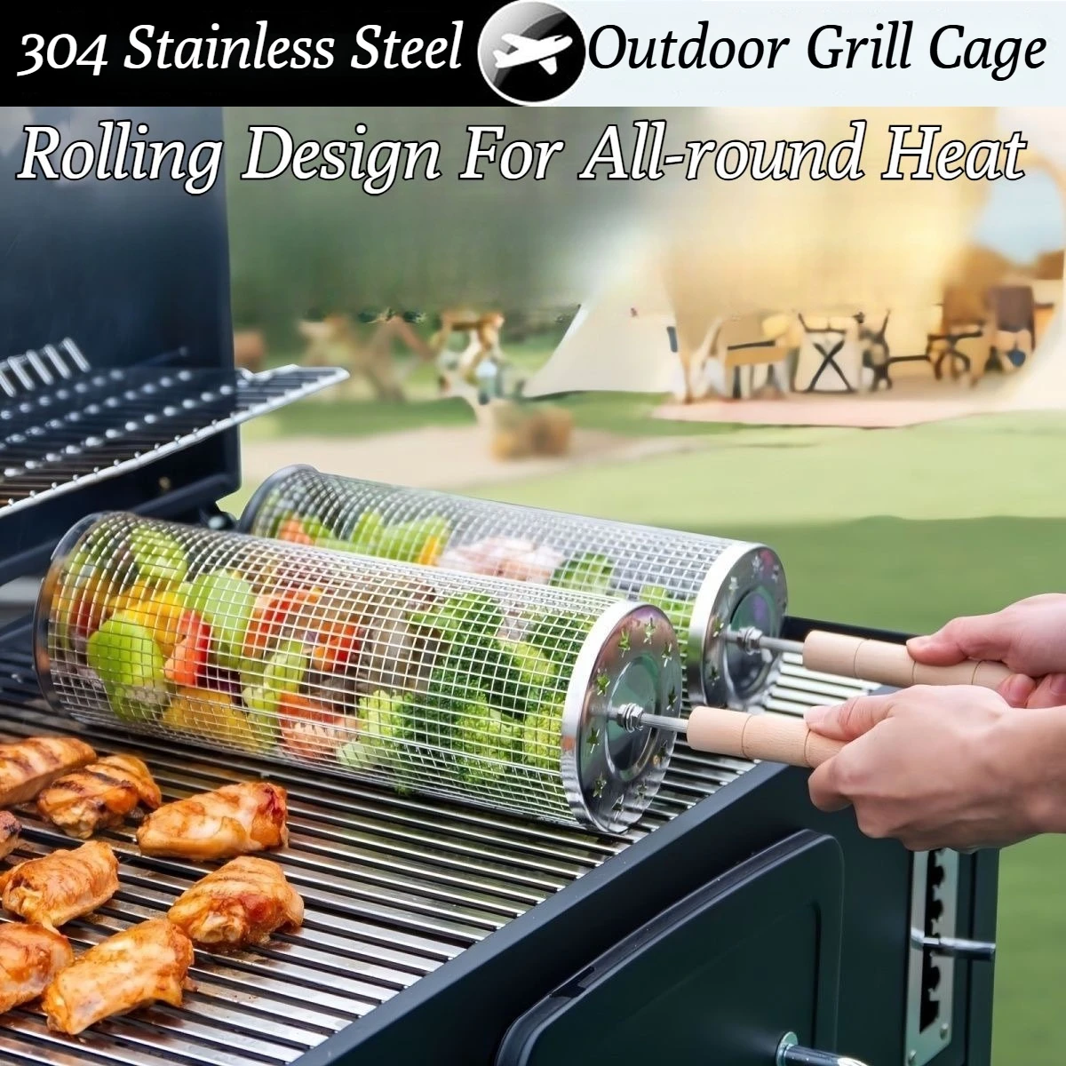 

Открытый кемпинг барбекю из нержавеющей стали трубка для гриля в корейском стиле утолщенная роликовая сетка для барбекю для гриля клетка для барбекю
