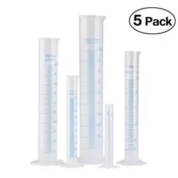 Tube de mesure gradué en plastique transparent, outil de laboratoire, test liquide, intervalles, 50ml, 100ml, 250ml, 500ml, 1000ml, 5 pièces