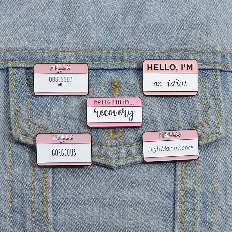 Interesting Dialogs Hello I Am Enamel Pins Funny Proverb Brooch Lapel Badge Rainbow Colrful Square Pin Accessories for Backpack